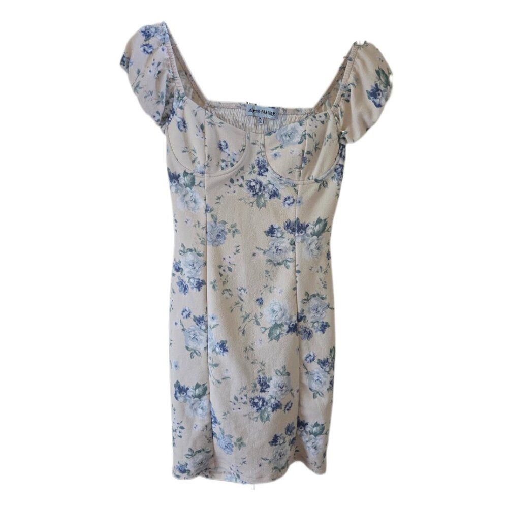 Almost Famous Cream Colored Floral Short Sleeve Dress